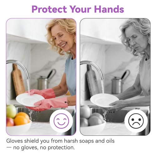 AUSDOWN 4 Pairs Rubber Dishwashing Gloves - Non-Slip Kitchen Cleaning Gloves