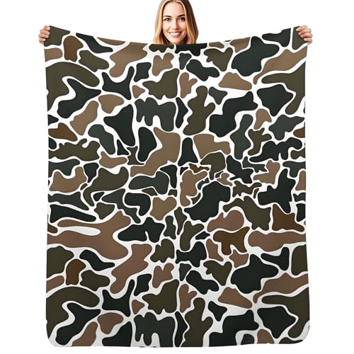 Camouflage Throw Blanket - Warm Soft Fleece Army Hunting Decor Gift