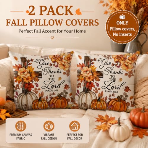Hello Fall Pumpkin Throw Pillow Covers 18x18 Inch - Set of 2