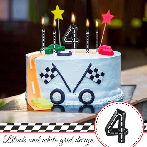Racing Car Birthday Candles Set - 13 Pcs Black & White Checkered