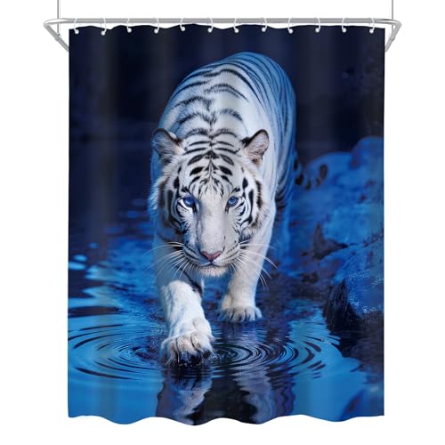 White Tiger Shower Curtain Set - 60"x72" Waterproof Decor