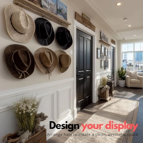 Modern JP Cowboy Hat Hooks for Wall - 6-Pack Adhesive Wall Mount Rack