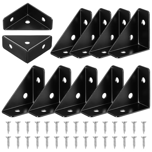 10PCS Black Triangle Corner Brackets for Shelving and Furniture