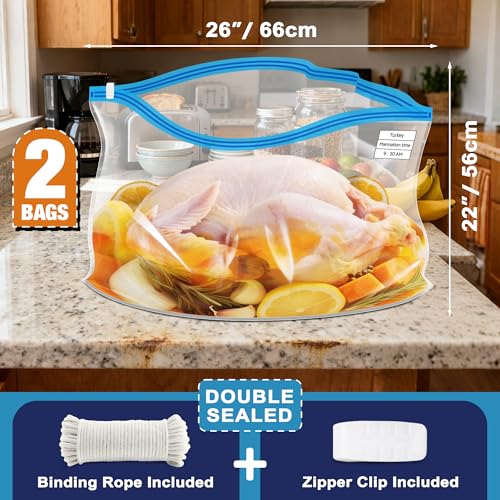 Large Turkey Brine Bags - 2 Pack, 26" x 22", Double Sealing
