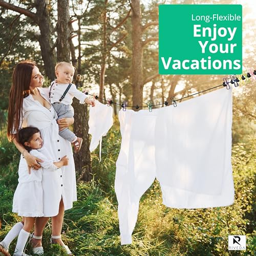 Portable Travel Clothesline with 12 Colorful Clips - Elastic Camping Laundry Line