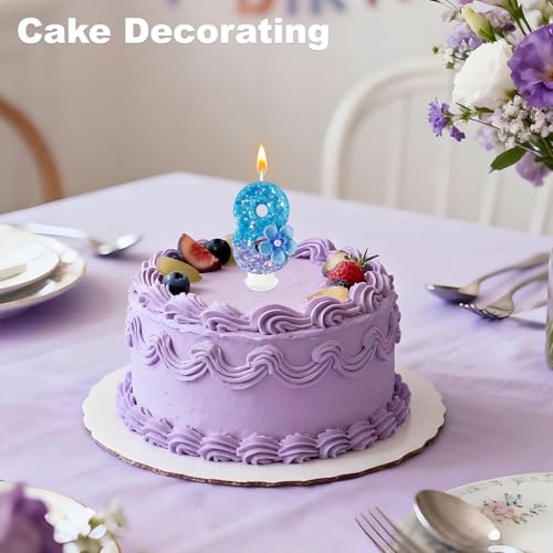 Number 8 Blue Purple Flower Birthday Candle - Party Decoration