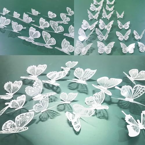 Ewong 3D White Butterfly Wall Decals, 108-Piece Set for Bedroom Decor