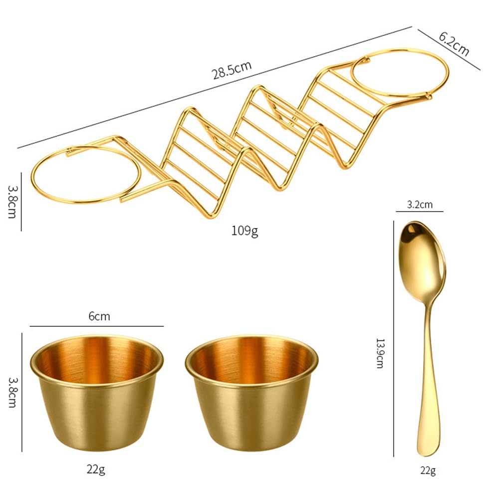 Digead Taco Holder Stand - Holds 3 Tacos with 2 Sauce Cups & Gold Spoon - Premium 304 Stainless Steel Gold-Plated - Heat Resistant & Oven/Dishwasher/Grill Safe