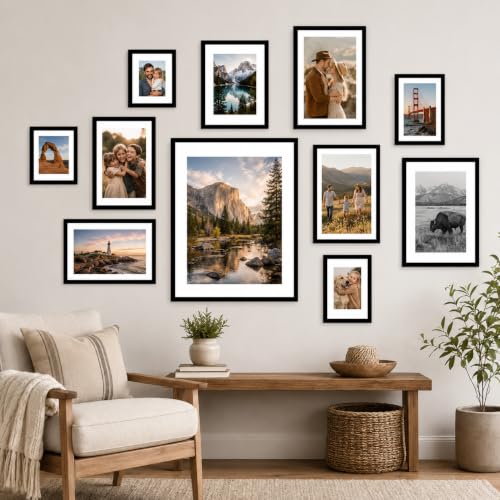 Olyarnek 11x17 Black Wall Photo Frame - Fits 9x15 with Mat or 11x17 Without - Eco-Friendly, HD Plexiglass Display
