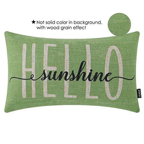 Hello Sunshine Throw Pillow Cover 12x20 inches - Green Linen