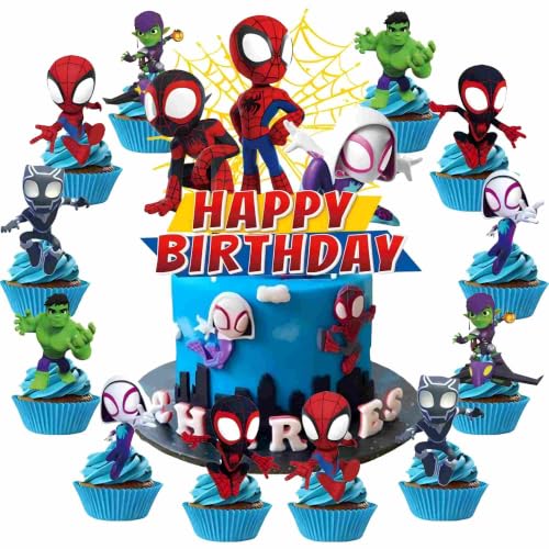25 Pcs Cartoon Birthday Cake Toppers Set for Kids' Parties