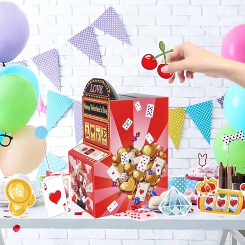 RINDOJIN 3D Slot Machine Valentine Card Box with 30 Cards