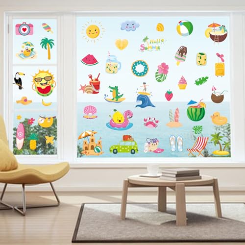 Summer Window Clings - 63 Double-Sided Beach Theme Stickers