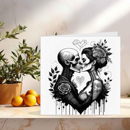 Gothic Skull Rose Anniversary Card - Premium 145mm x 145mm