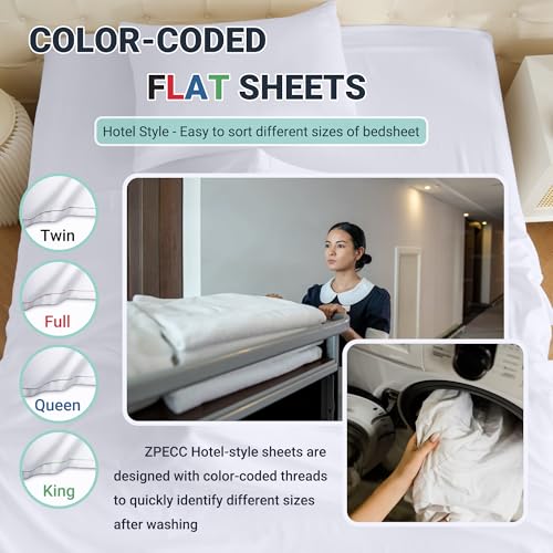 ZPECC Twin Flat Bed Sheet, Hypoallergenic Brushed Microfiber, White, 66"x96"