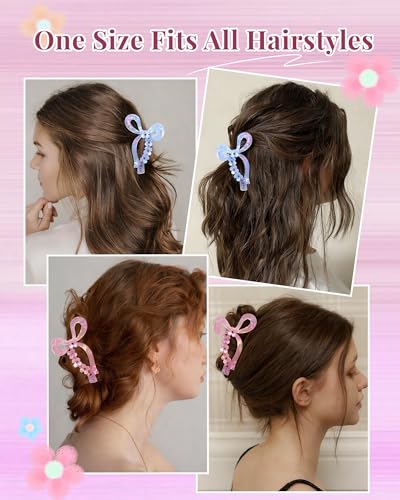 ACECHA Glitter Bow Claw Clip 2 Pack - Sparkly Non-Slip Hair Clips