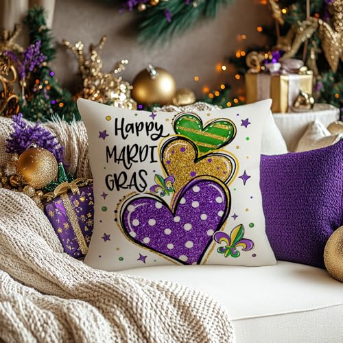 GEEORY Mardi Gras Throw Pillow Cover 18x18 Inch Fleur De Lis