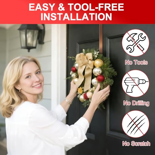2-Pack Adjustable Wreath Hangers for Front Door - Heavy Duty Metal Hooks