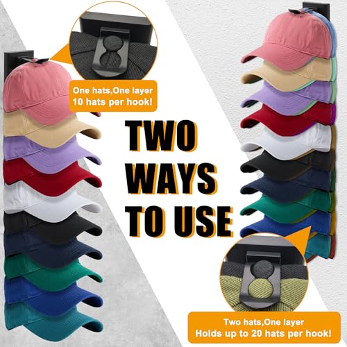 Cerpourt Black Wall Hat Rack Organizer Holds 20 Baseball Caps & Hats