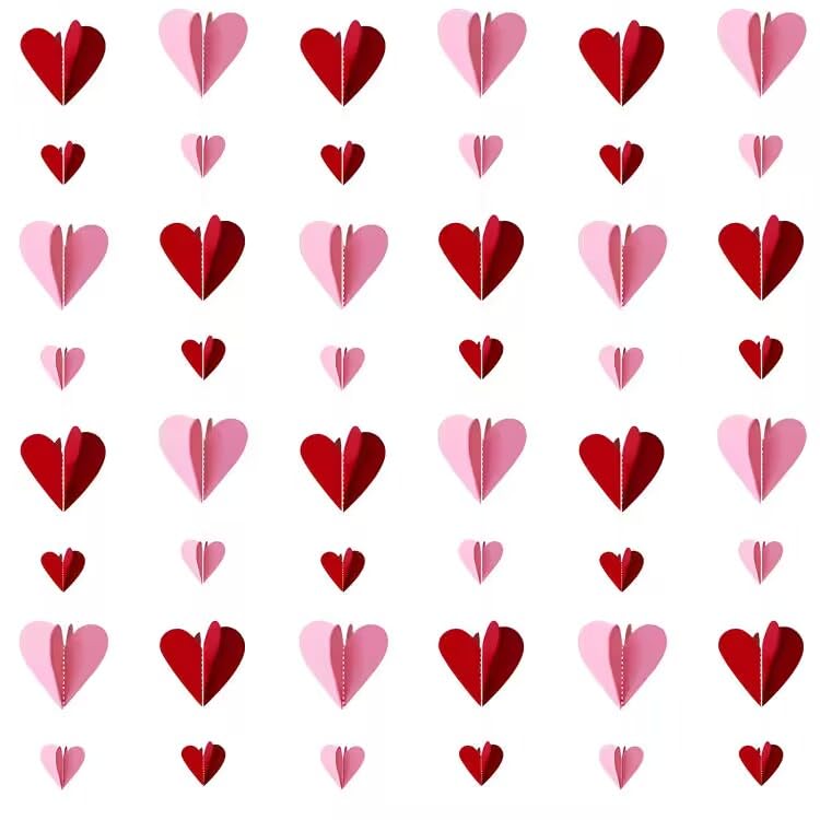 3D Heart Garland for Valentine's Day - 32 pcs Red & Pink Decor