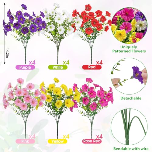 Ouddy Decor 24-Piece Artificial Petunias Set, Multicolor UV Resistant Silk Flowers