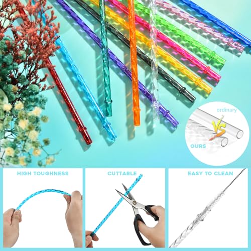 Haundry 24 Pack 11" Reusable Swirl Straws - Colorful PETG Replacement Straws