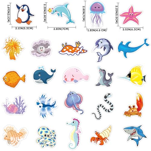 80 Pack Ocean Animal Stickers for Kids - Waterproof Vinyl Decor