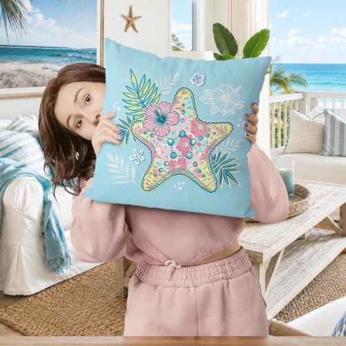 Starfish & Seaweed Decorative Throw Pillow Cover 18x18