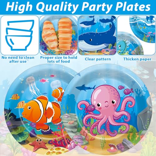 48pc Under the Sea Party Dessert Plates - 7-Inch Ocean Animal Tableware