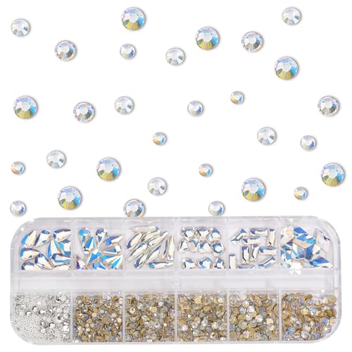 LIYMNQYJ Blue Moon Glass Nail Rhinestones Kit with Silver Beads and Gems