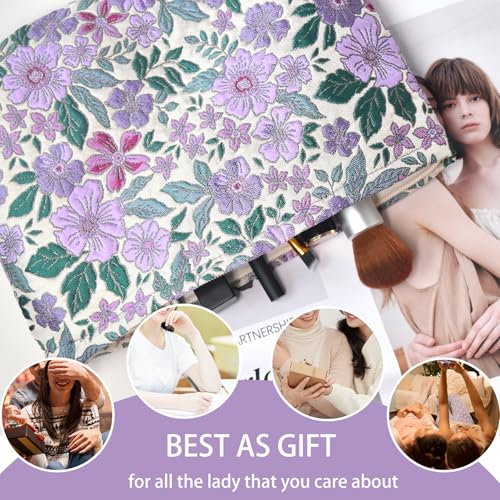 KeYaMee Large Floral Travel Cosmetic Bag & Toiletry Pouch Purple