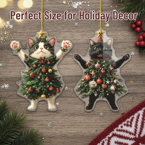 2-Pack Black Cat Christmas Ornaments - Durable Acrylic Holiday Decor