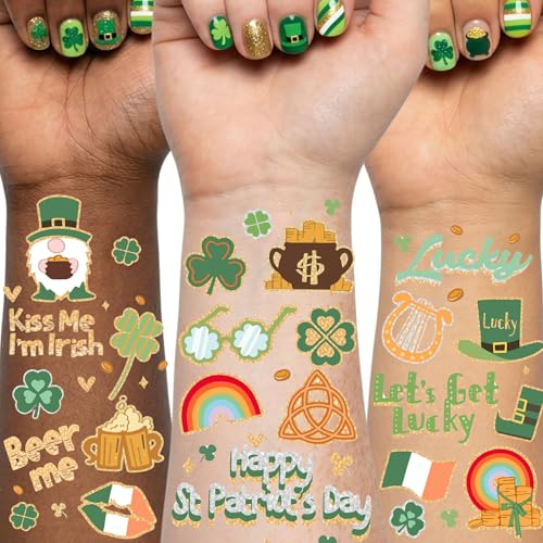 St. Patrick's Day Temporary Tattoos, Glitter Shamrock & Irish Foil 2 Sheets