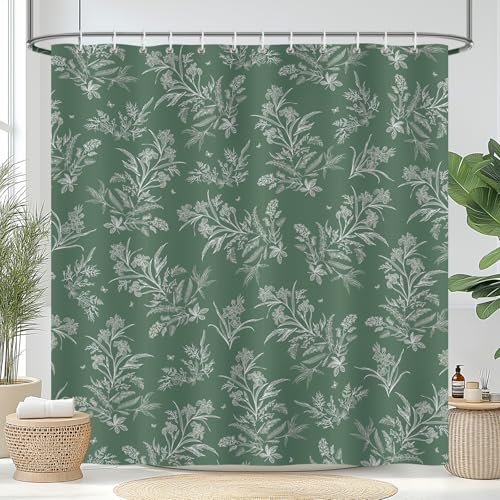 Green Leaves Floral Shower Curtain 72x72 Inches Waterproof Polyester with Hooks
