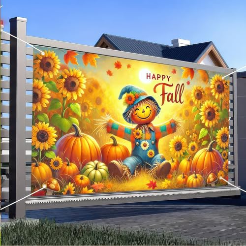 BlissYard Happy Fall Scarecrow Banner Thanksgiving Porch Decoration 71x43