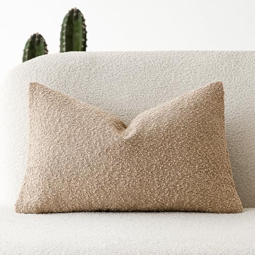 Foindtower Textured Boucle Lumbar Pillow Cover, 12x20 Inch Camel Accent Case