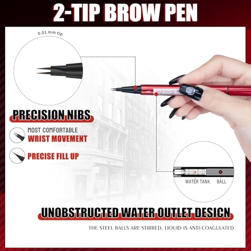 Essorall 2-in-1 Eyebrow Pen with Micro-Fork Tip & Fine Tip, Waterproof Microblading Brow Pencil with Brush, Black