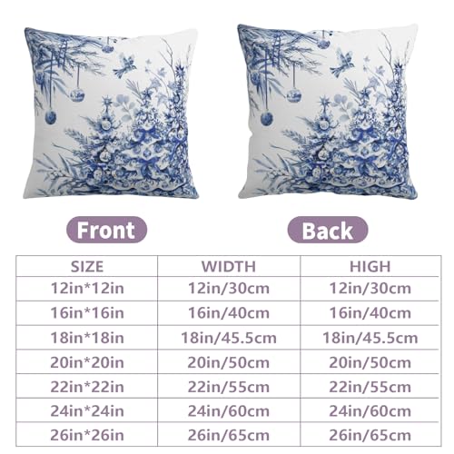 Blue Christmas Tree Pillow Covers Set of 2 18x18 Inches - Winter Holiday Outdoor Throw Pillowcases