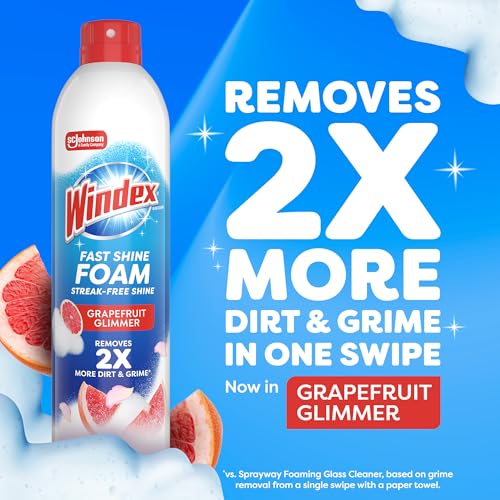 Windex Fast Shine Foam Glass Cleaner 6 Pack - Streak-Free, No-Drip, Multi-Surface Spray