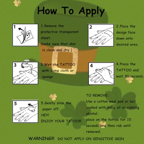 CHARLENT Glow in the Dark St. Patrick's Day Temporary Tattoos for Kids