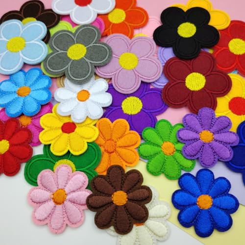 32Pcs Flower Iron on Patches Embroidered DIY Applique for Clothes Jeans
