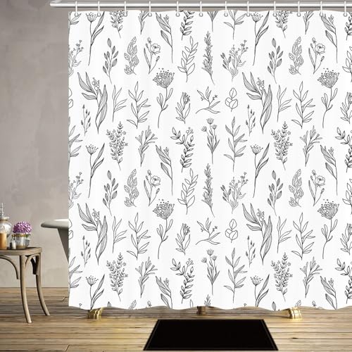 Drgilau Vintage Botanical Floral Shower Curtain Set - 48" x 72" White