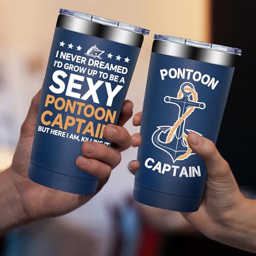 Fufandi Pontoon Mug Navy Blue - 20 oz Captain’s Tumbler for Boat Enthusiasts