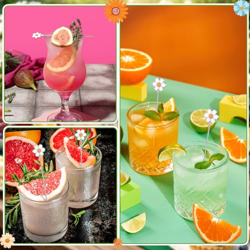 Qinyoung 10 Pcs Daisy Cocktail Picks - 4.7 Inch Metal Toothpicks