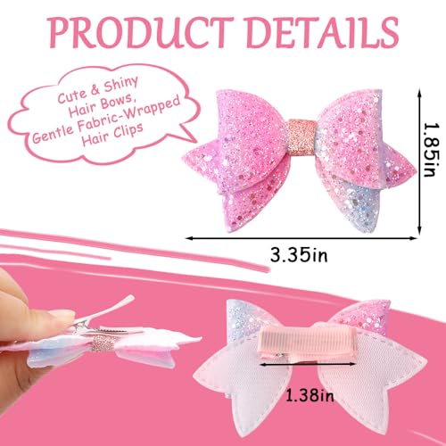 TODDER 3.35 Inch Glitter Hair Bows for Girls 10-Pack Sequins Alligator Clips