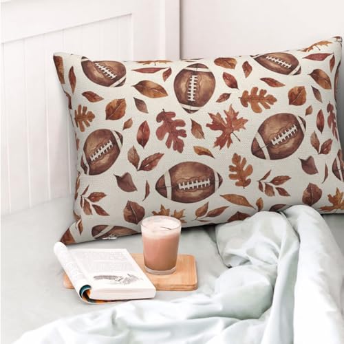 Sorktse Fall Throw Pillow Covers, 12x20 Pumpkin Football Maple Leaf Set of 2