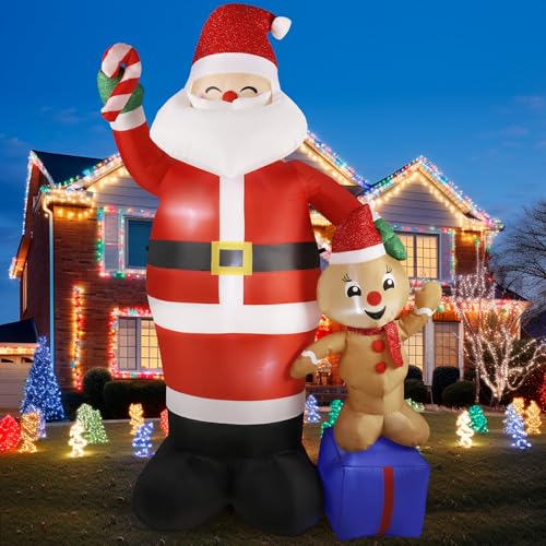 7FT Christmas Inflatable Scene - Santa & Gingerbread with Lights - Santa-Gingerbread Eva