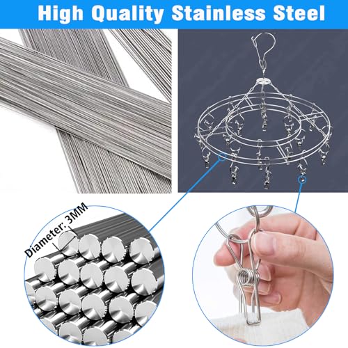Stainless Steel Sock Drying Rack with 20 Clips, Windproof Laundry Hanger