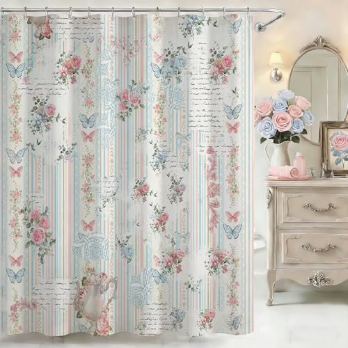 Lindameler Vintage Floral Shower Curtain - Pink Boho Design, 72x72