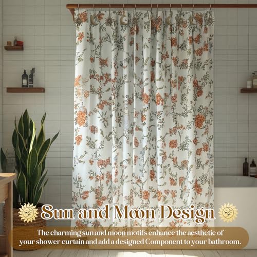 Sun and Moon Shower Curtain Hooks - 12 Pcs Boho Bronze Bathroom Decor
